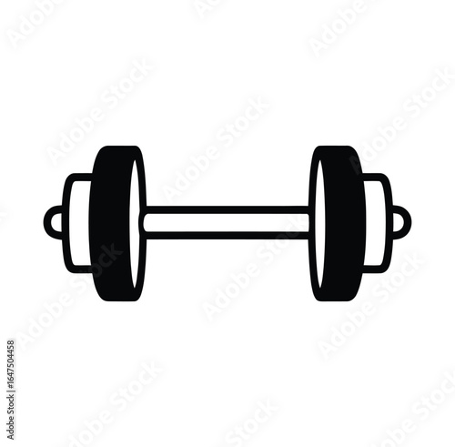 Vector art of a black and white illustration of a dumbbell, commonly used for weightlifting and fitness, isolated on white background it represents strength training and physical exercise equipment