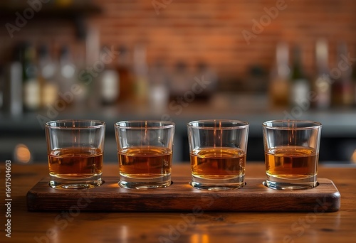 Whiskey Flight Tasting Experience on a Wooden Tray