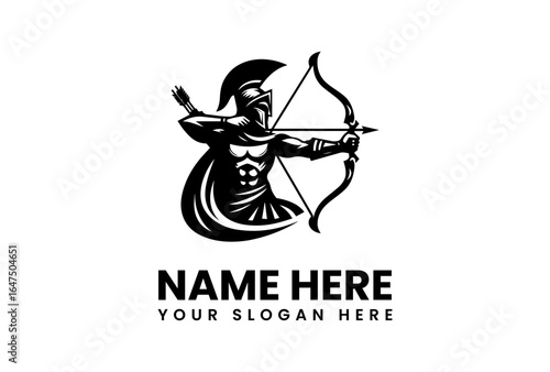 Silhouette of a Spartan Archer Aiming Bow and Arrow Ready to Fire 1.