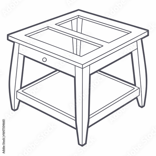 Modern wooden end table with two open compartments on top and a lower shelf