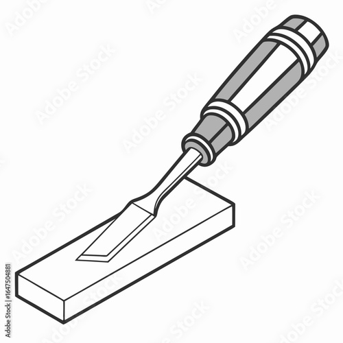 Sharp chisel cutting into a wooden block with a clean angled incision