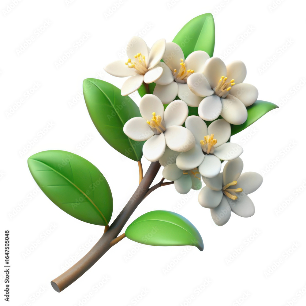 Naklejka premium 3d white jasmine flower branch isolated on transparent background