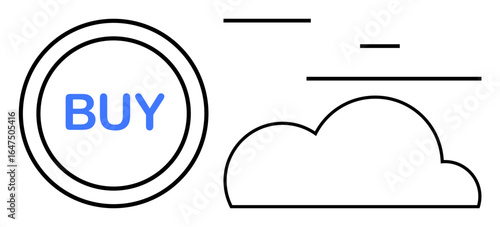 Wallpaper Mural Circular buy button with bold text next to a stylized cloud icon with straight slashes. Ideal for online shopping, e-commerce, digital transactions, cloud computing, minimalism, modern design, simple Torontodigital.ca