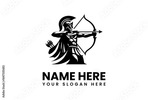 Silhouette of a Spartan Archer with Bow and Arrow Ready to Strike.