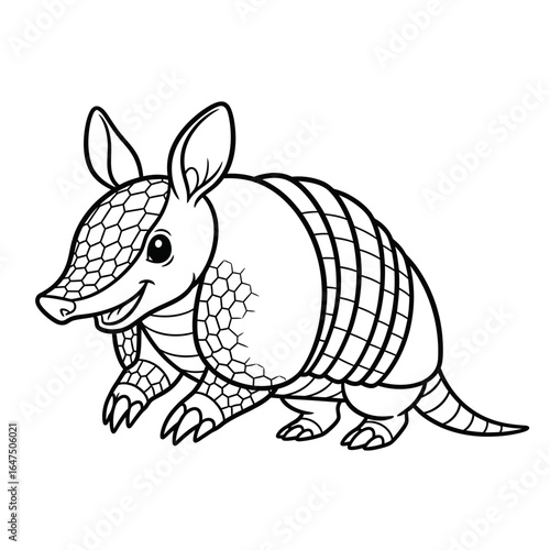 Playful Armadillo Illustration: A charming armadillo, captured in an enchanting cartoon-style illustration with its distinctive segmented shell, ready to bring joy to any creative project. 
