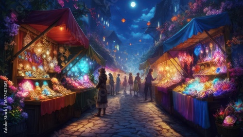Magical night market scene