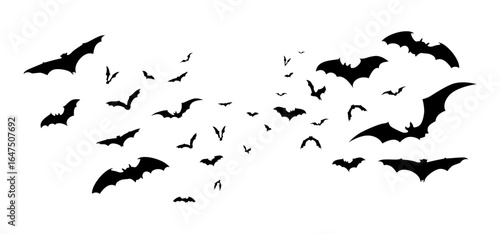 swarm of flying bat silhouettes