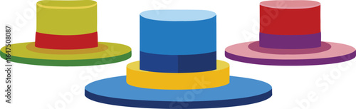 A vibrant collection of stylish hats in bold colors, from fedoras to top hats
