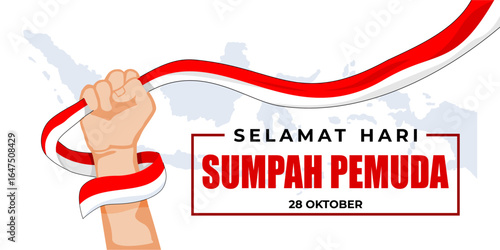 indonesian youth pledge day celebration with raised hands and flag colors