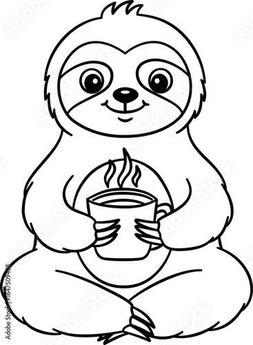Cute Sloth Outline Cartoon PNG Transparent.