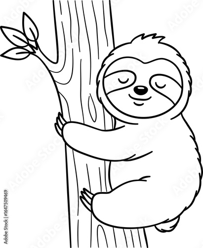 Cute Sloth Outline Cartoon PNG Transparent.