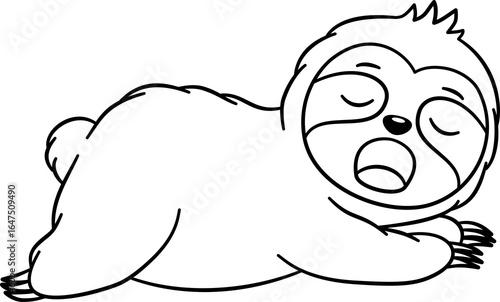 Cute Sloth Outline Cartoon PNG Transparent.