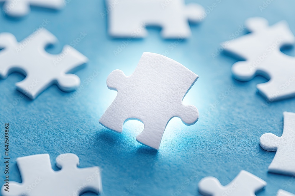 Fototapeta premium White puzzle piece on a light blue background