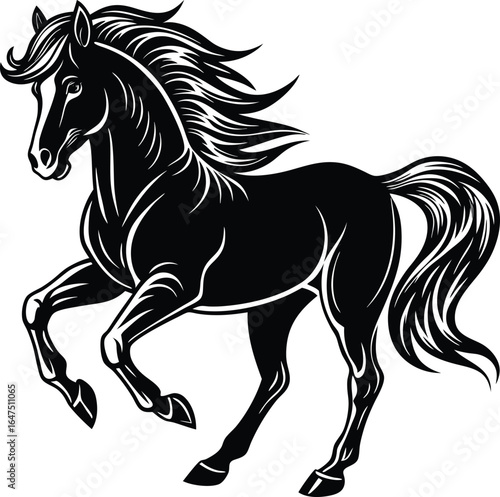Majestic Wild Black Horse Running Vector Graphic, Power and Freedom Symbol
