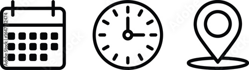 Calendar clock location appointment schedule time reminder date event meeting place position 100 silhouette