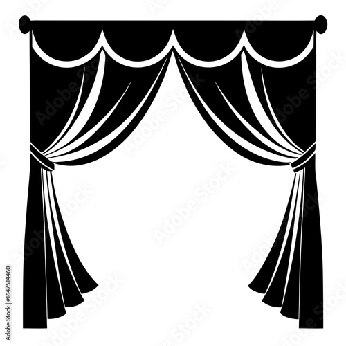 Curtain Silhouette with Valance and Tiebacks Vector
