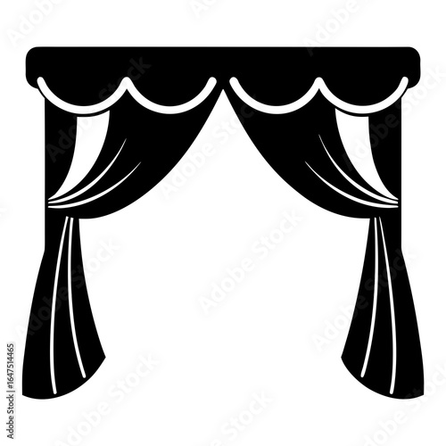 Curtain Silhouette with Valance and Tiebacks Vector