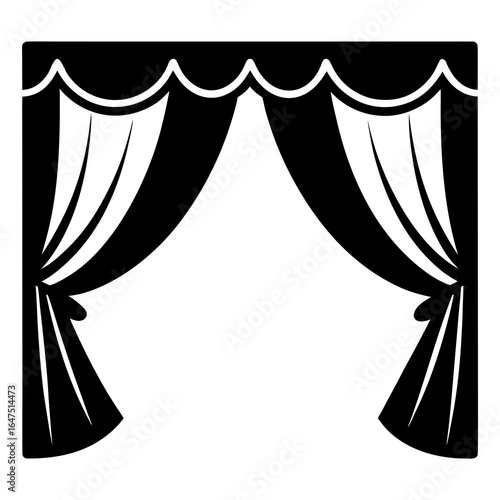Curtain Silhouette with Valance and Tiebacks Vector