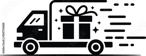Delivery truck gift present shipping fast service package transportation vehicle speed express 100 silhouette