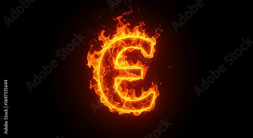 Wallpaper Mural Fiery Euro Currency Symbol Burning in Flames on Black Background Torontodigital.ca
