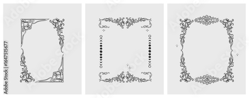 Hand drawn vector abstract outline,graphic,line vintage baroque ornament floral frame in calligraphic elegant modern style.Baroque floral vintage outline design concept.Vector antique frame isolated.