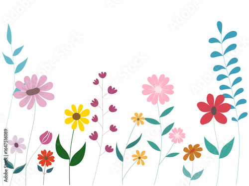 Collection of spring colorful flower elements vector.