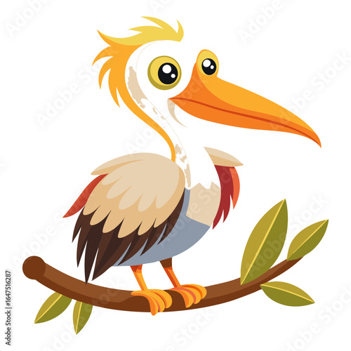Download Cute Bird Pelican On The Branch Vector Art Illustration Eps File For Design.