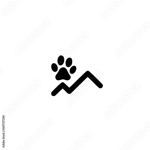 Line graph icon with small paw print symbol vector illustration for pet data or animal trends