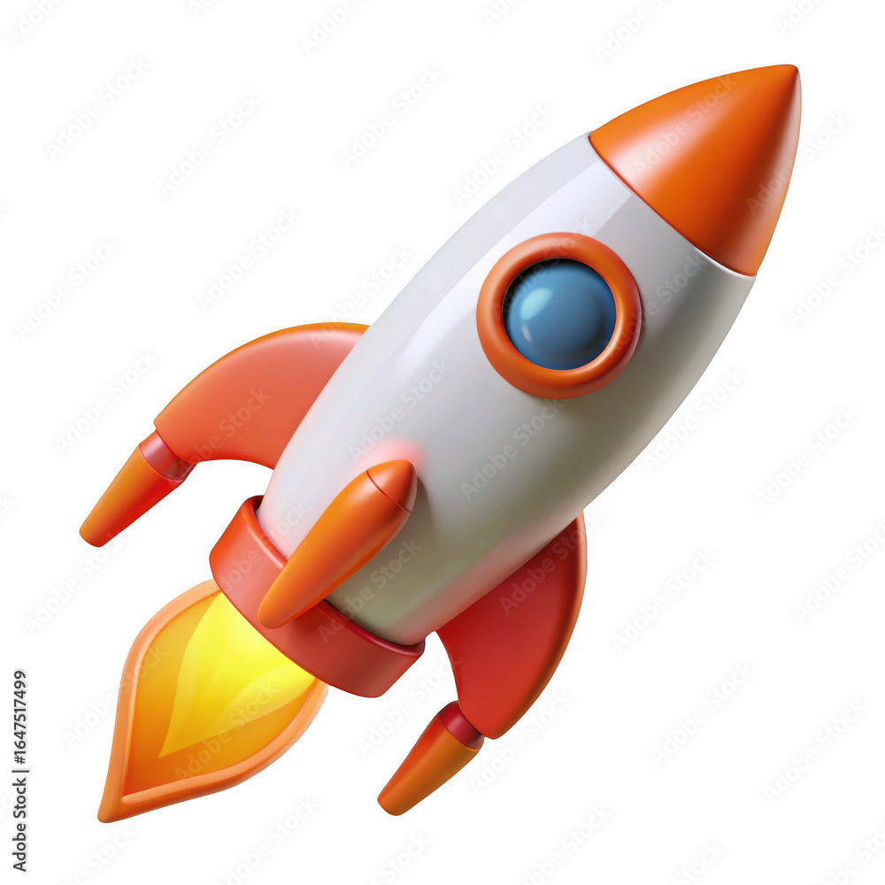 3d retro rocket ship launching isolated on transparent background