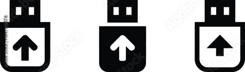 Three usb flash drive icon vector illustration technology storage data transfer device memory stick portable 100 silhouette