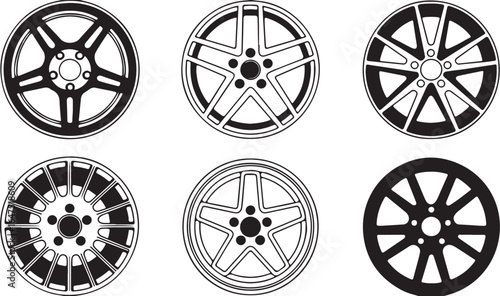 Car Wheel Rim Designs in Black and White