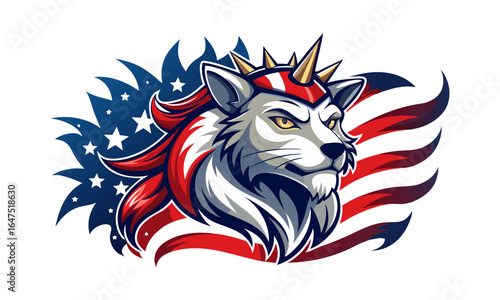 Download A Regal Lynx With A Flowing Mane Designed To Resemble The American Flag Eps File For Design.