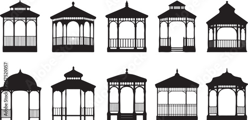 Gazebo Designs and Icons in Black and White