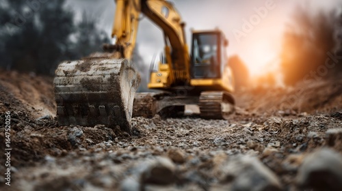 Heavy hinery excavating ground for construction foundation