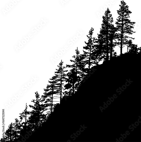 Vektor Silhouette Landschaft - Abhang mit Bäumen - Natur mit Wald und Gebirge