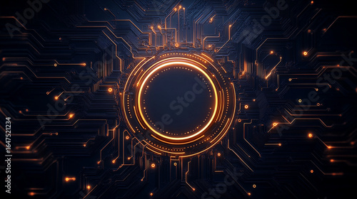 Futuristic Circuit Board with Glowing Orange Technology Design