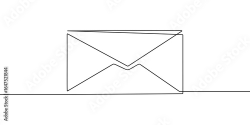 Mail continuous line one art icon email letter vector paper message. Line continuous art newsletter sketch outline contact plane illustration business single doodle arrow journey travel send fly post.
