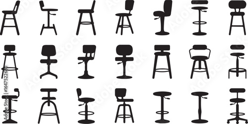 Bar Stool and Chair Icons in Black and White