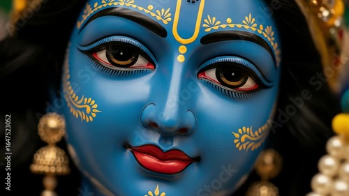 Wallpaper Mural Divine Gaze CloseUp of Lord Krishnas Serene Face with Intricate Gold Adornments. Torontodigital.ca