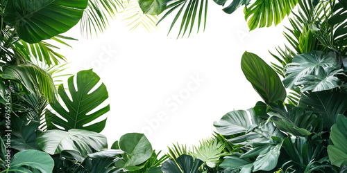 Tropical foliage frame with green and white leaves