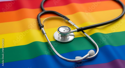 Wallpaper Mural A stethoscope lies on a rainbow pride flag, symbolizing lgbtq healthcare and support for the community and equality for all individuals Torontodigital.ca
