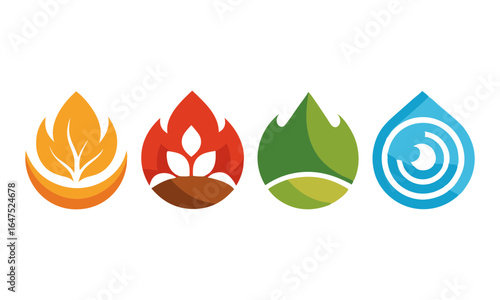 Download Four Nature Elements Icon Set. Vector Illustration . This Icon Concept Isolated Premium Vector. Flat Cartoon Style Svg File For Design.