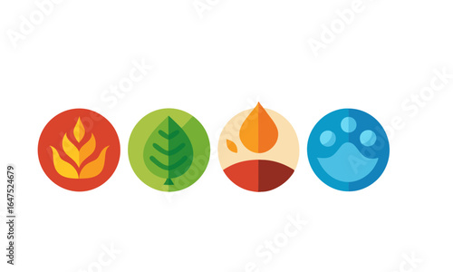 Download Four Nature Elements Icon Set. Vector Illustration . This Icon Concept Isolated Premium Vector. Flat Cartoon Style Svg File For Design.