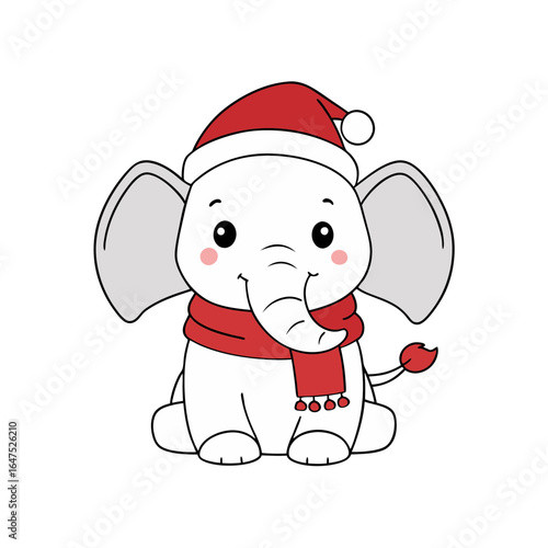 vector outline of a cute elephant wearing a santa