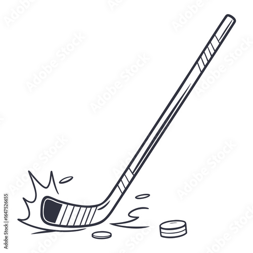 Dynamic hockey stick and puck illustration capturing the action of the game