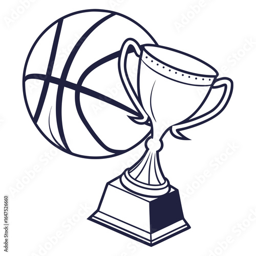 Basketball championship trophy and ball icon representing victory and sports achievement
