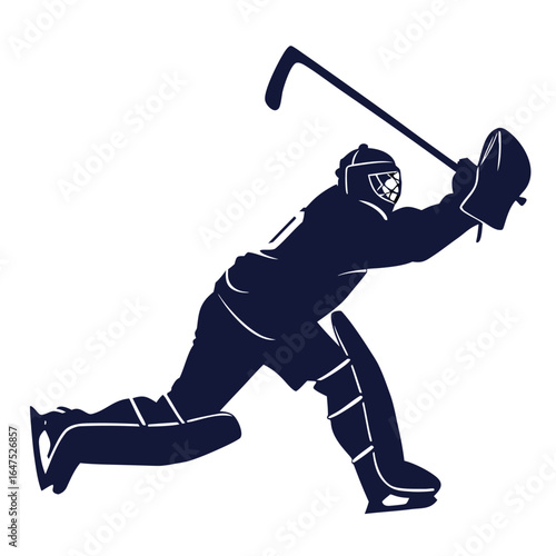 Dynamic silhouette of a hockey goalie in a defensive stance ready to make a save