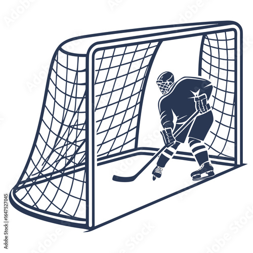 Ice hockey goalie defending the net with stick in action pose