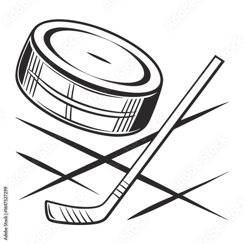 Photography Classic hockey puck and stick illustration with crossed lines