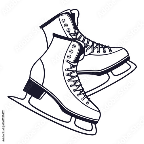 Classic ice skates with laces and sharp blades on a white background
